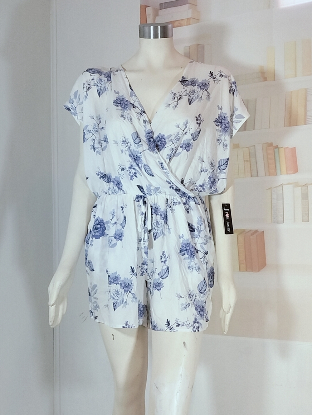 Justify White Romper with Blue Floral Print